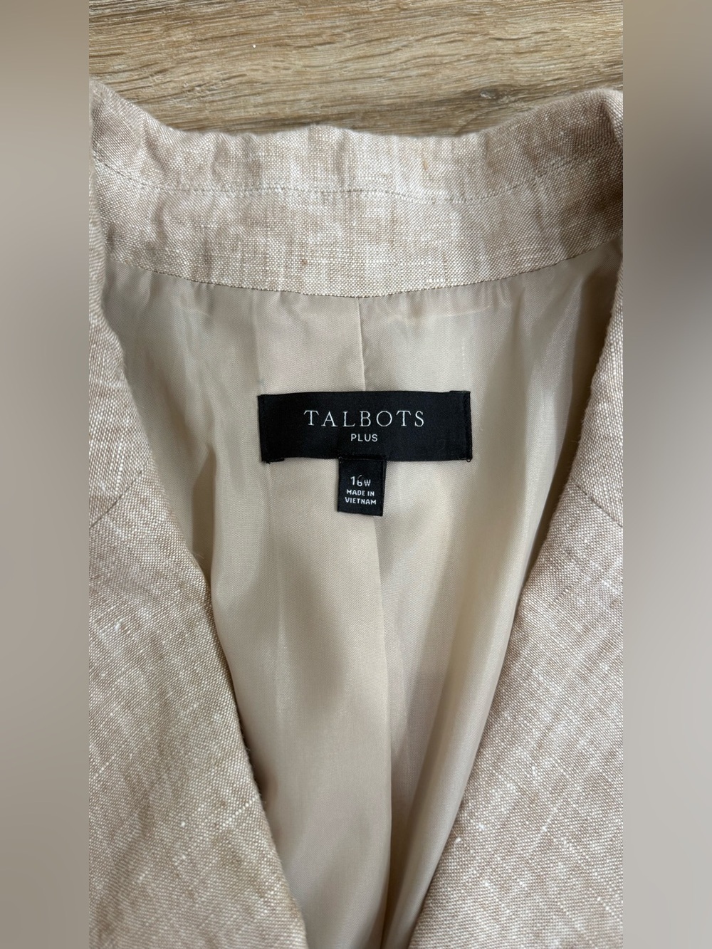 Talbots Plus 16W 100% Linen Double Breasted Blazer Jacket Beige Oatmeal Lined - Picture 6 of 10